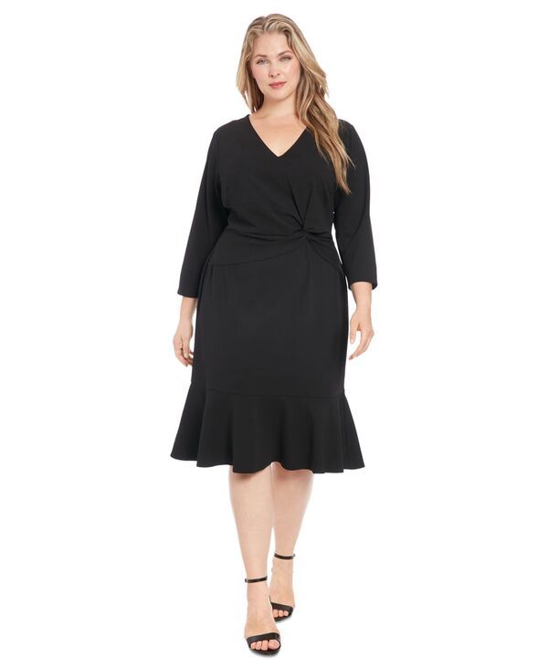 ロンドンタイムス レディース トップス ワンピース プラスサイズ London Times Plus Size SideKnot 34Sleeve Dress Black ブラック
