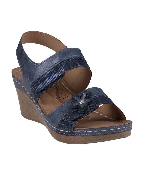 ジーシーシューズ レディース シューズ サンダル GC Shoes Womens Tulip StayPut Double Band Flower Wedge Sandals Blue ブルー
