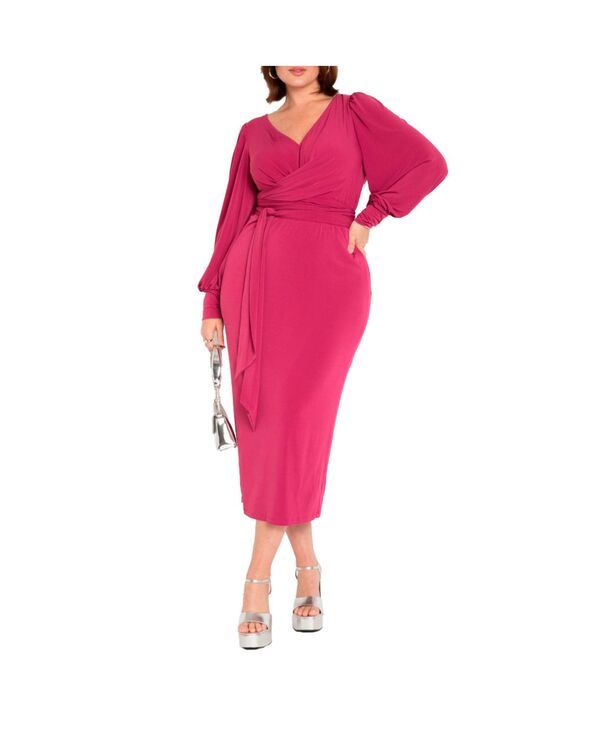 エロクイ レディース トップス ワンピース プラスサイズ ミディ ELOQUII Womens Plusize Cross Front Midi Dress Boysenberry