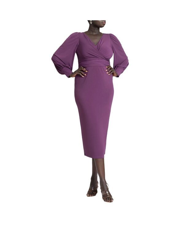 エロクイ レディース トップス ワンピース プラスサイズ ミディ ELOQUII Womens Plusize Cross Front Midi Dress Plum プラム