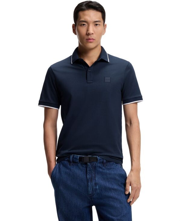 ヒューゴボス メンズ トップス ポロシャツ コットン Hugo Boss MenstretchCotton Piqu SlimFit Polo Shirt Open Blue ブルー