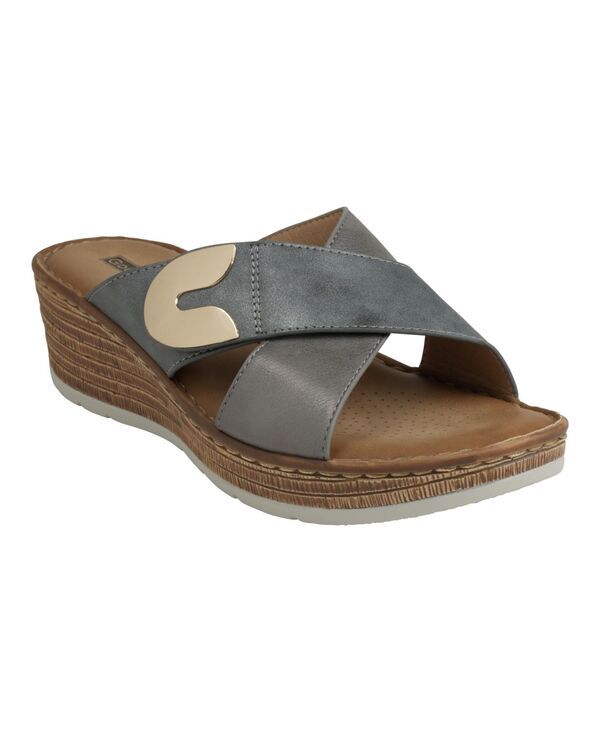 ジーシーシューズ レディース シューズ サンダル GC Shoes Womens Demi Cross Strap Hardware SlipOn Wedge Sandals Blue ブルー