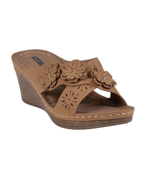 ジーシーシューズ レディース シューズ サンダル GC Shoes Womens Miller Cross Strap Flower SlipOn Wedge Sandals Tan タン