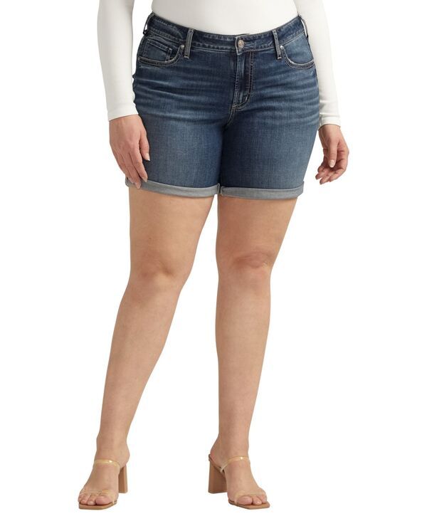 シルバー ジーンズ レディース ボトムス ハーフパンツ・ショーツ プラスサイズ ショートパンツ Silver Jeans Co Plus Size Boyfriend Mid Rise Shorts Indigo インディゴ