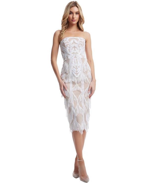 ドレスザポプレーション レディース トップス ワンピース スパンコール フリンジ Dress the Population Womens Viviana Sequined Fringe Dress WhiteNude ホワイト