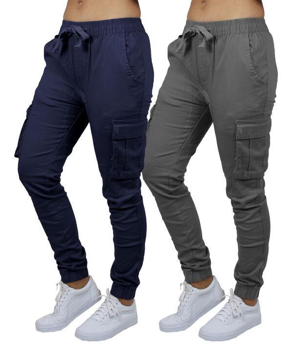 ギャラクシーバイハルビック レディース ボトムス カジュアルパンツ コットン ジョガーパンツ Galaxy By Harvic Womens Loose Fit Cotton Stretch Twill Cargo Joggers Set 2 Pack Nav