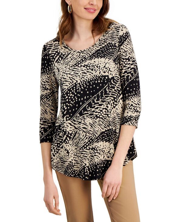 ジェイエムコレクション レディース トップス シャツ プリント ニット JM Collection Womens Printed Knit 34Sleeve Top Texture Waves