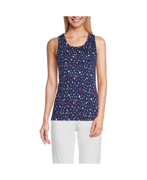 ランズエンド レディース トップス シャツ プチ コットン Lands End Petite Cotton Tank Top Deep sea navy stars ネイビー