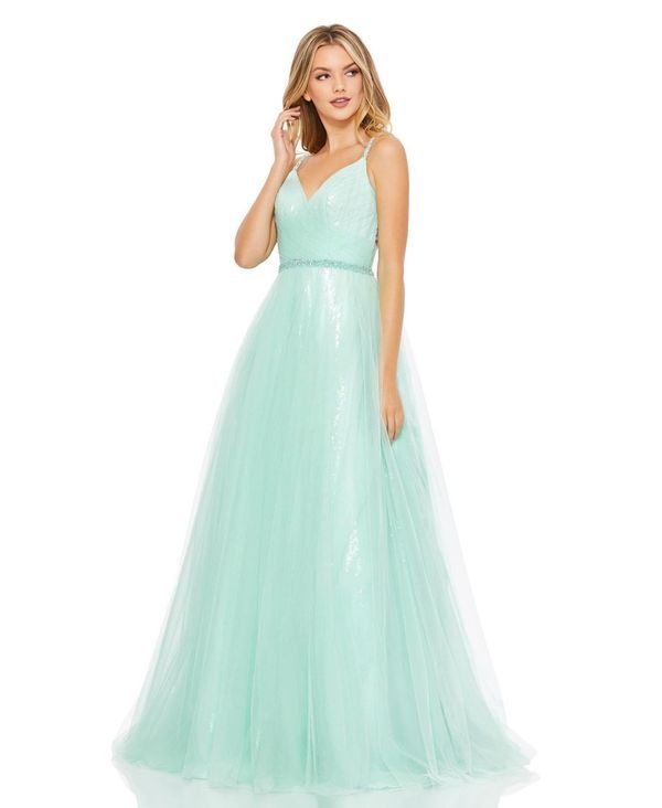 マックダガル レディース トップス ワンピース Vネック メッシュ Mac Duggal Womens V Neck Mesh Back Detail Ball Gown Mint ミント
