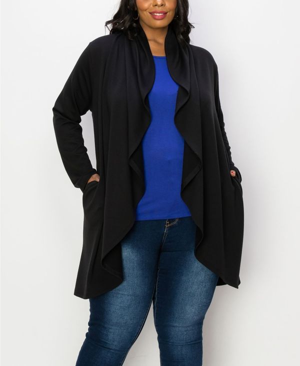 コイン 1804 レディース アウター ニット・セーター ドレープ プラスサイズ カーディガン ニット COIN 1804 Plus Size Draped Flyaway Cardigan Duster Knit Top Black ブラック