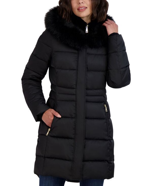 タハリ レディース アウター ジャケット・ブルゾン ベルベット コート Tahari Womens Velvet Bibbed FauxFur Hooded Puffer Coat Black ブラック
