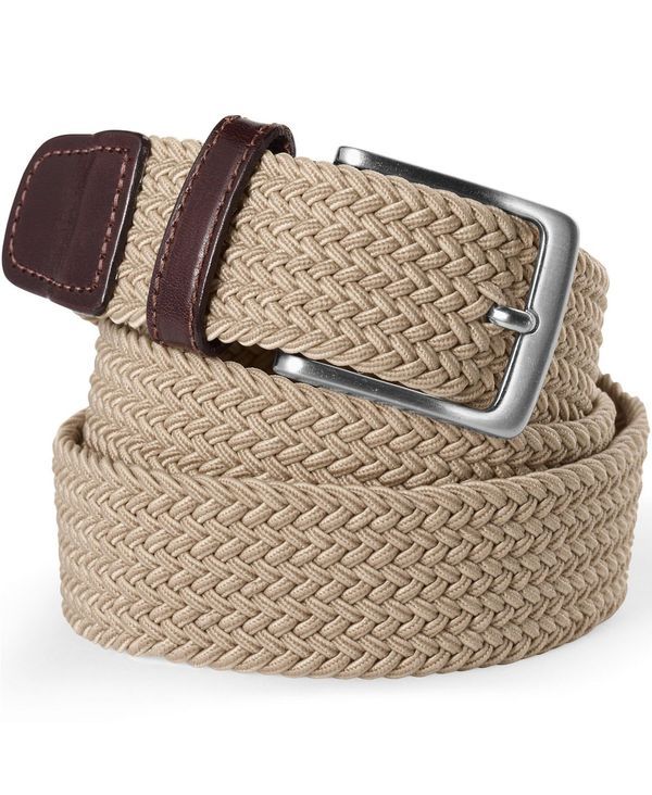 ランズエンド メンズ アクセサリー ベルト Lands End Mens Elastic Braid Belt Khaki カーキ