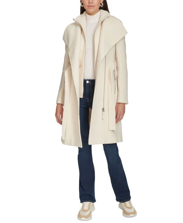 カルバンクライン レディース アウター ジャケット・ブルゾン ウール コート Calvin Klein Womens Wool Blend Belted Wrap Coat Nude