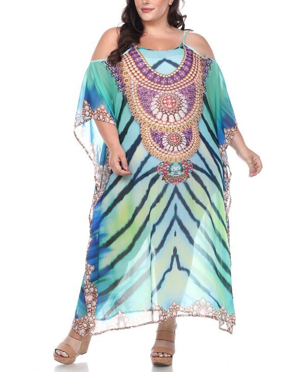 ホワイトマーク レディース トップス シャツ プラスサイズ シアー マキシ White Mark Plus Size Sheer Maxi Caftan Green グリーン