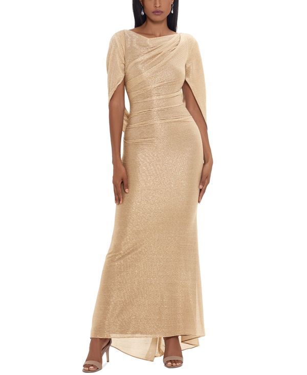 ベッツィアンドアダム レディース トップス ワンピース ケープデザイン プチ トール キャップ ケープ Betsy Adam Petite Metallic Cape Gown GoldSilver ゴールド 44,880円