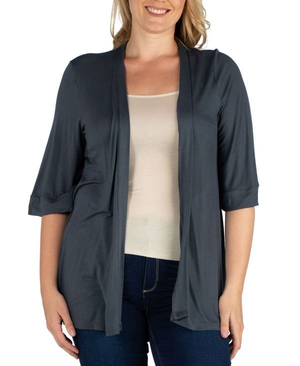 24 セブンコンフォート レディース アウター ニット・セーター プラスサイズ セーター カーディガン 24seven Comfort Apparel Plus Size Elbow Length Open Front Cardigan Sweater Cha