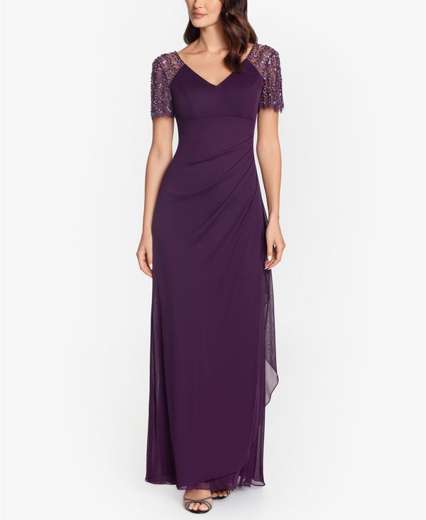 エスケープ レディース トップス ワンピース シフォン プチ XSCAPE Petite Embellished Chiffon Gown Plum Purple パープル