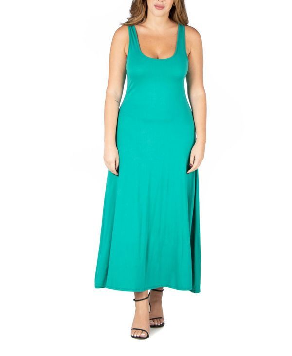 24 セブンコンフォート レディース トップス ワンピース A ライン マキシワンピース プラスサイズ マキシ 24seven Comfort Apparel Plus Size Simple Aline Tank Maxi Dress Jade