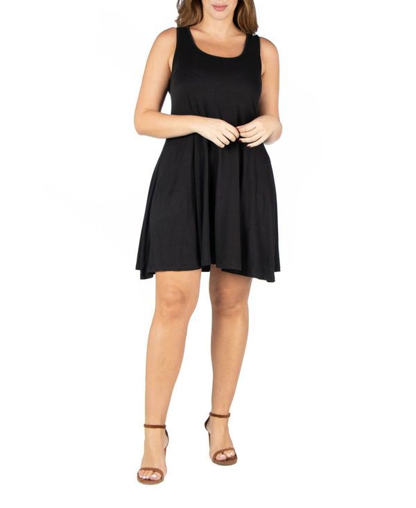 24 セブンコンフォート レディース トップス ワンピース ひざ丈 プラスサイズ 24seven Comfort Apparel Plus Size Fit and Flare Knee Length Tank Dress Black ブラック