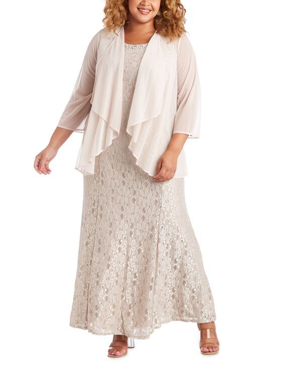アールアンドエムリチャーズ レディース トップス ワンピース プラスサイズ オーバーレイ シアー R M Richards Plusize Gown Sheer Overlay Champagne シャンパン