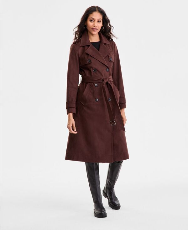 ビーシービージーマックスアズリア レディース アウター ジャケット・ブルゾン スエード コート BCBGMAXAZRIA Womens Double Breasted Faux Suede Belted Trench Coat PXXSXXL Chocolat