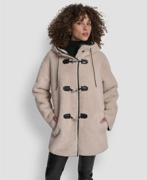 ダナ キャラン ニューヨーク レディース アウター ジャケット・ブルゾン コート DKNY Womens Shearling Hooded Toggle Coat PXSXXL Cream クリーム