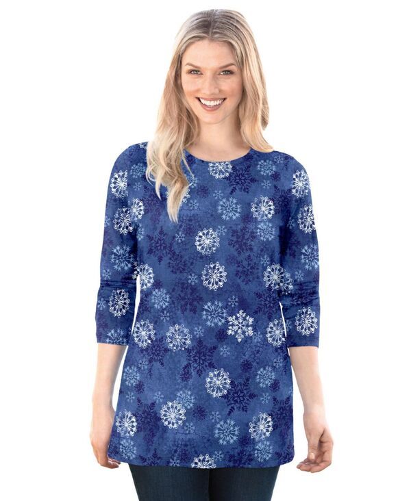 ウーマン ウィズイン レディース トップス シャツ クルーネック プラスサイズ プリント Tシャツ 長袖 Woman Within Plus Size Perfect Printed LongSleeve Crewneck Tee Royal navy tex