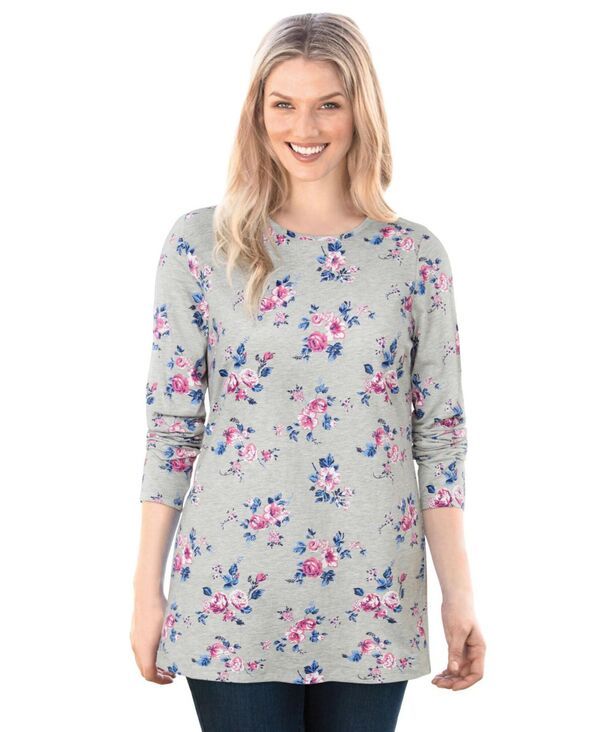 ウーマン ウィズイン レディース トップス シャツ クルーネック プラスサイズ プリント Tシャツ 長袖 Woman Within Plus Size Perfect Printed LongSleeve Crewneck Tee Heather grey d