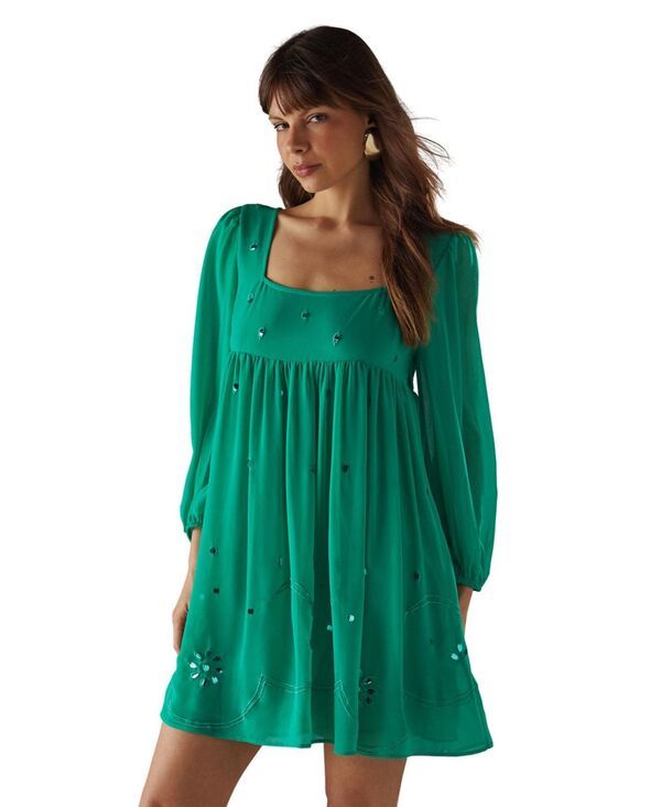 ウエアハウス レディース トップス ワンピース ミニワンピース ミニ Warehouse Womens Hand Embellished Square Neck Mini Dress Green グリーン