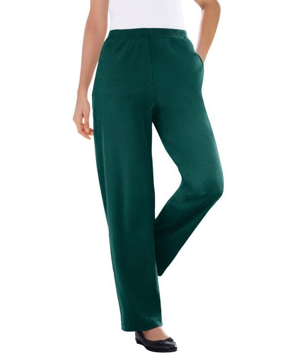 ウーマン ウィズイン レディース ボトムス カジュアルパンツ ストレート プラスサイズ リブ ニット Woman Within Plus Size Within 7Day Knit Ribbed Straight Leg Pant Emerald green