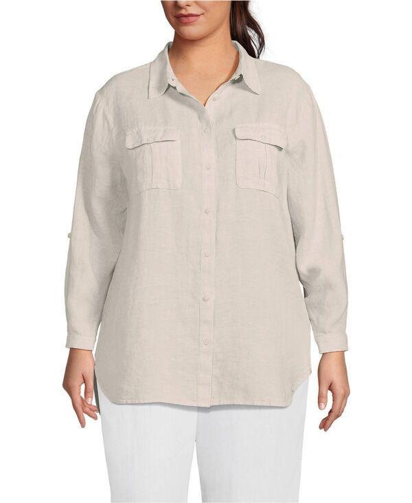 ランズエンド レディース トップス シャツ プラスサイズ リネン Lands End Plus Size Linen Roll Sleeve Relaxed Tunic Top Champagnelinen シャンパン
