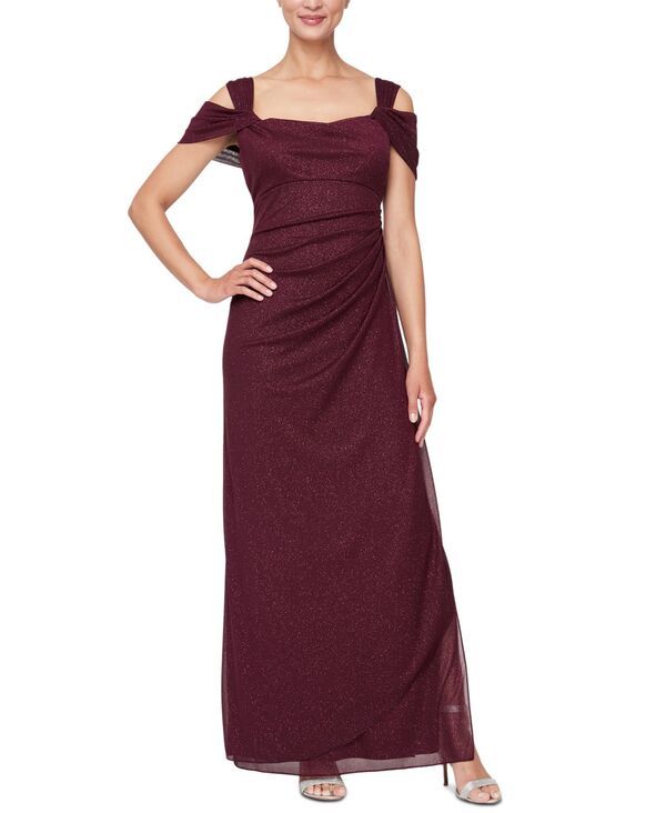 アレックスイブニングス レディース トップス ワンピース ドレープ トール Alex Evenings Alex s ColdShoulder Draped Metallic Gown 4P18 Fig メタリック