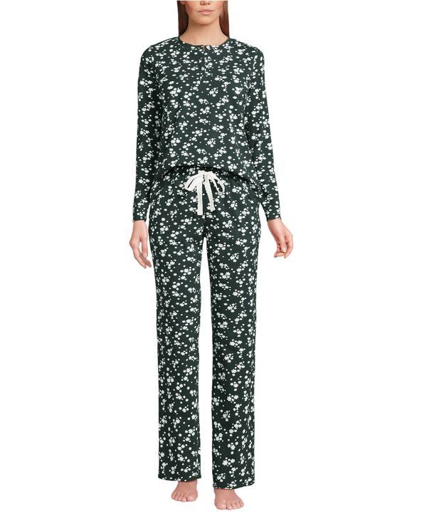 ランズエンド レディース アンダーウェア ナイトウェア パンツ ニット Lands End Womens Knit 2 Piece Pajama Set Long Sleeve Top and Pants Forestivory ditsy floral アイ