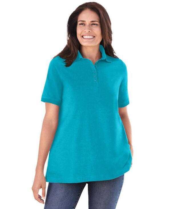 ウーマン ウィズイン レディース トップス シャツ ポロシャツ 半袖 Woman Within Womens Within Perfect ShortSleeve Polo Shirt Pretty turquoise ターコイズ