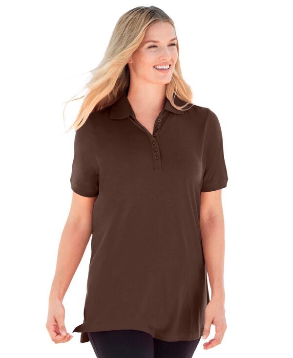 ウーマン ウィズイン レディース トップス シャツ ポロシャツ 半袖 Woman Within Womens Within Perfect ShortSleeve Polo Shirt Chocolate チョコレート