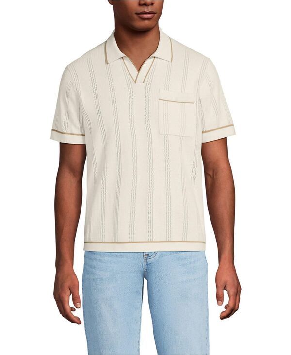 ランズエンド メンズ トップス ポロシャツ セーター Lands End Mens Short Sleeve Textured Tipped Sweater Polo Ivory latte アイボリー