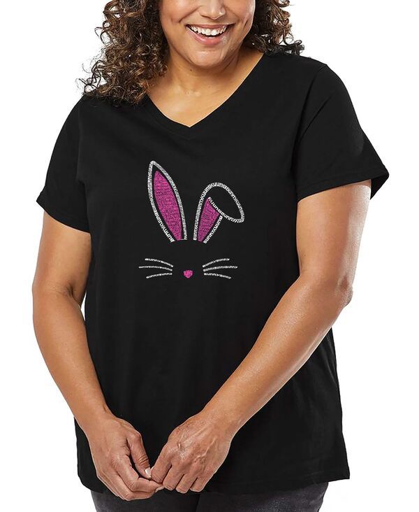 エルエーポップアート レディース トップス Tシャツ Vネック プラスサイズ シャツ LA Pop Art Plus Size Bunny Ears Word Art VNeck TShirt Black ブラック