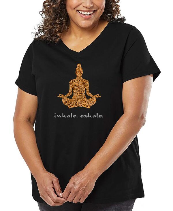 エルエーポップアート レディース トップス Tシャツ Vネック プラスサイズ シャツ LA Pop Art Plus Size Inhale Exhale Word Art VNeck TShirt Black ブラック