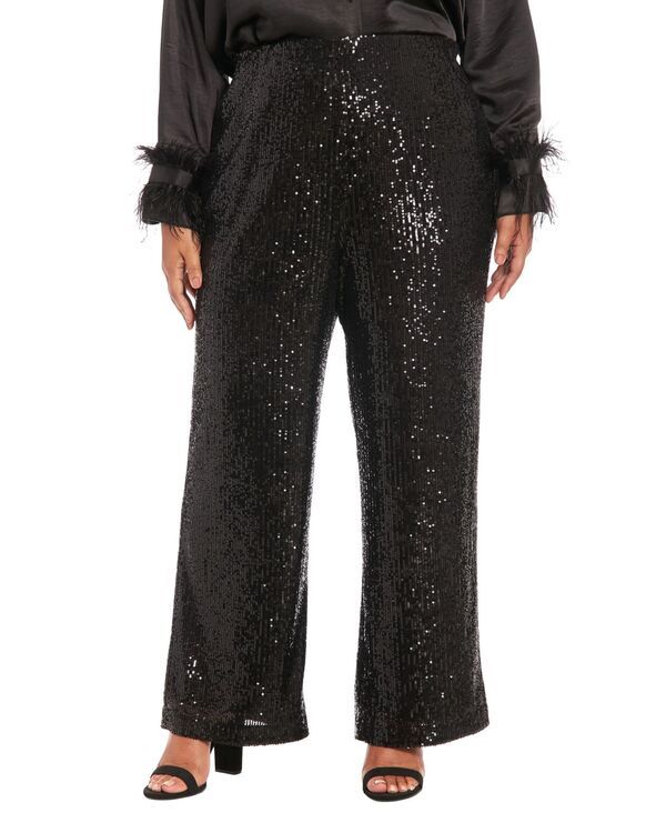 ミューズ レディース トップス ワンピース プラスサイズ パンツ スパンコール Muse Plus Size Sequin Pull On Pants Black ブラック