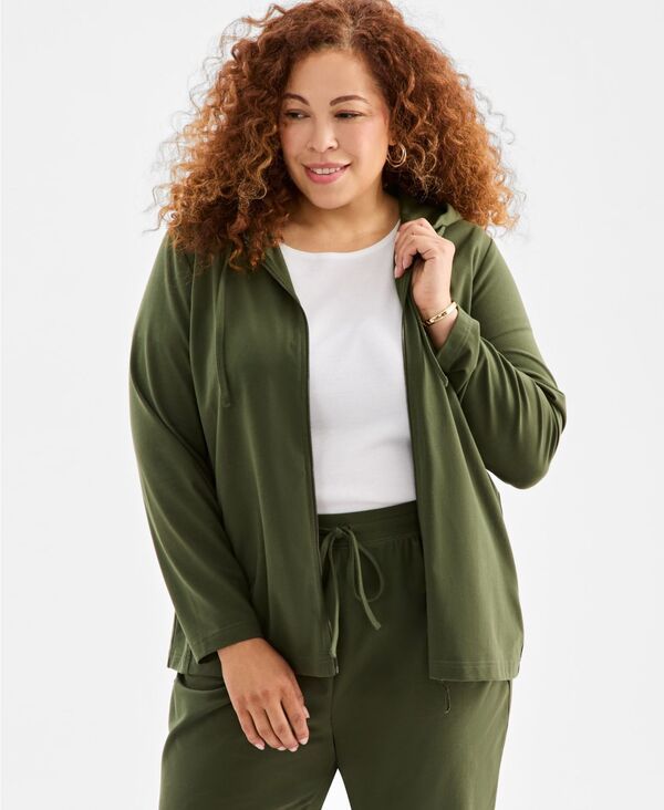 スタイルアンドコー レディース アウター パーカー・スウェット スウェット シャツ Style Co Womens ZipFront Hooded Sweatshirt PP4X Native Green グリーン