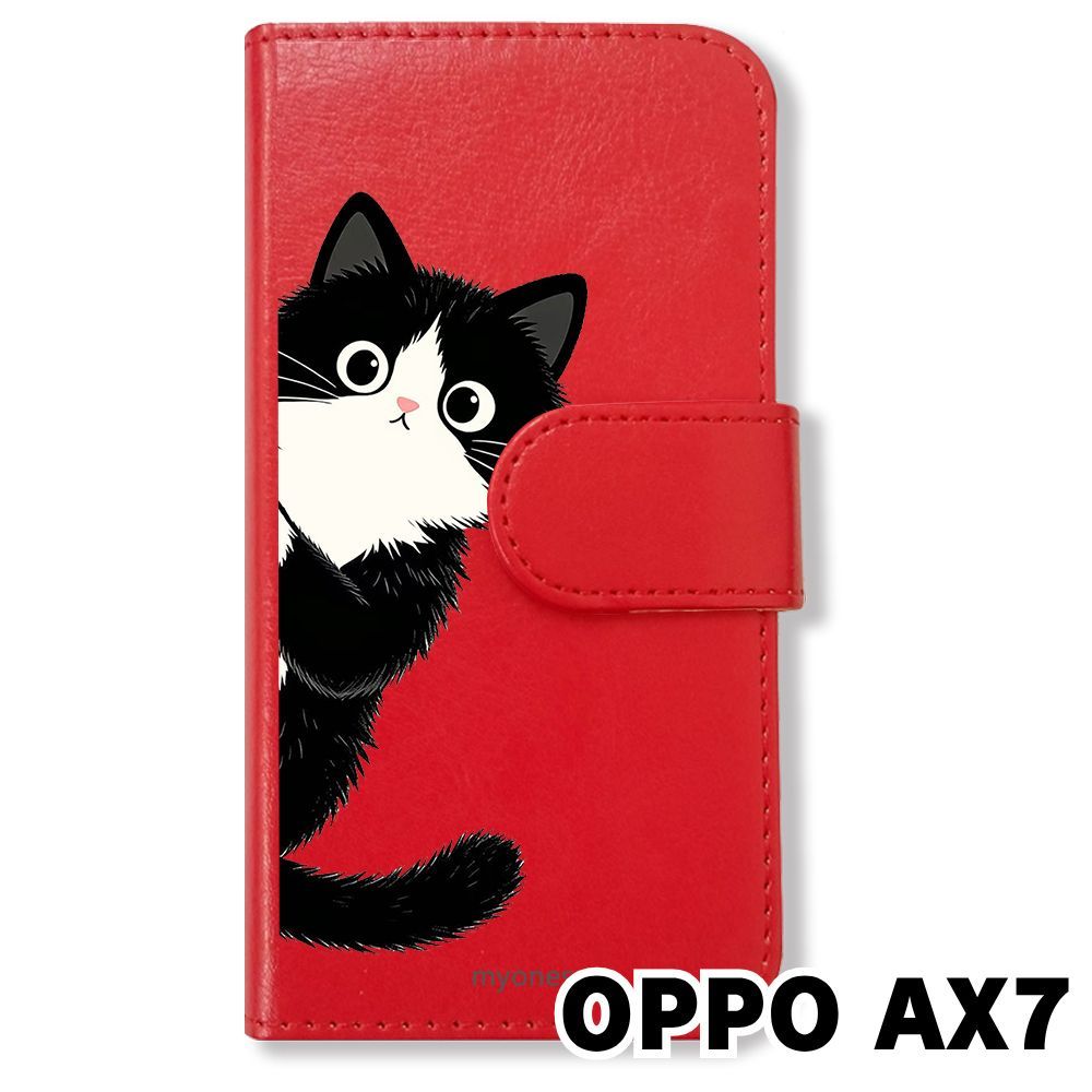 新品未使用】 OPPO AX7 手帳型スマホ ケース カバー(色：レッド