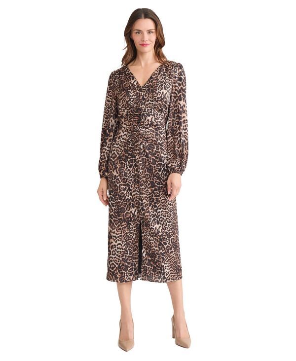 ジョーンズニューヨーク レディース トップス ワンピース ミディワンピース フロントスリット ミディ Jones New York Womens Long Sleeve Shirred Front Slit Midi Dress Lightpastel Bro
