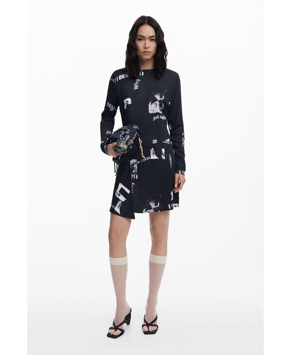 デジグアル レディース トップス ワンピース Desigual Womens Short newspaper dress Black ブラック 30,420円