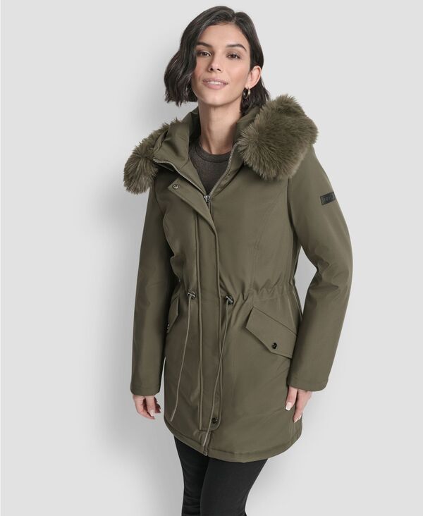 ダナ キャラン ニューヨーク レディース アウター ジャケット・ブルゾン コート DKNY Womens Trim Hooded Anorak Puffer Coat Loden
