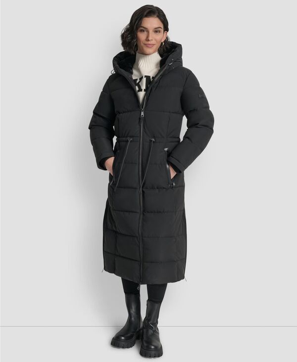ダナ キャラン ニューヨーク レディース アウター ジャケット・ブルゾン コート マキシ DKNY Womens Hooded Anorak Maxi Puffer Coat Black ブラック