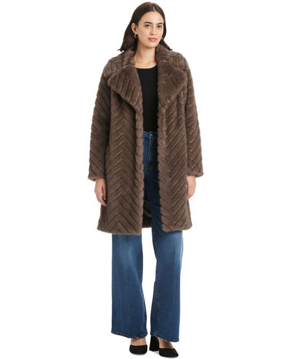 ジョーンズニューヨーク レディース アウター ジャケット・ブルゾン コート Jones New York Womens Chevron Textured FauxFur Coat Deep Taupe トープ