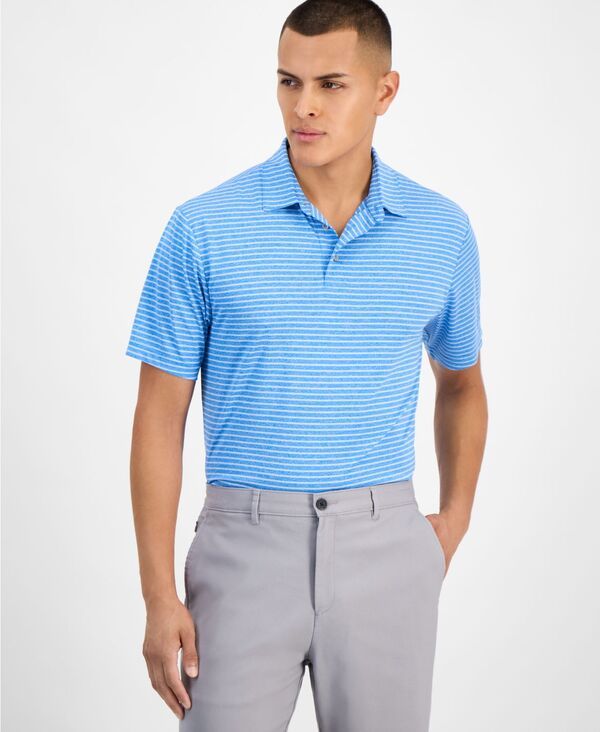ピージーエーツアー メンズ トップス ポロシャツ PGA TOUR Mens Heathered Stripe Golf Polo Shirt Light Indigo インディゴ