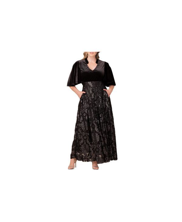 キヨナ レディース トップス ワンピース プラスサイズ Kiyonna Womens Plus Size Radiant Opulence Evening Gown Silver damask motif シルバー