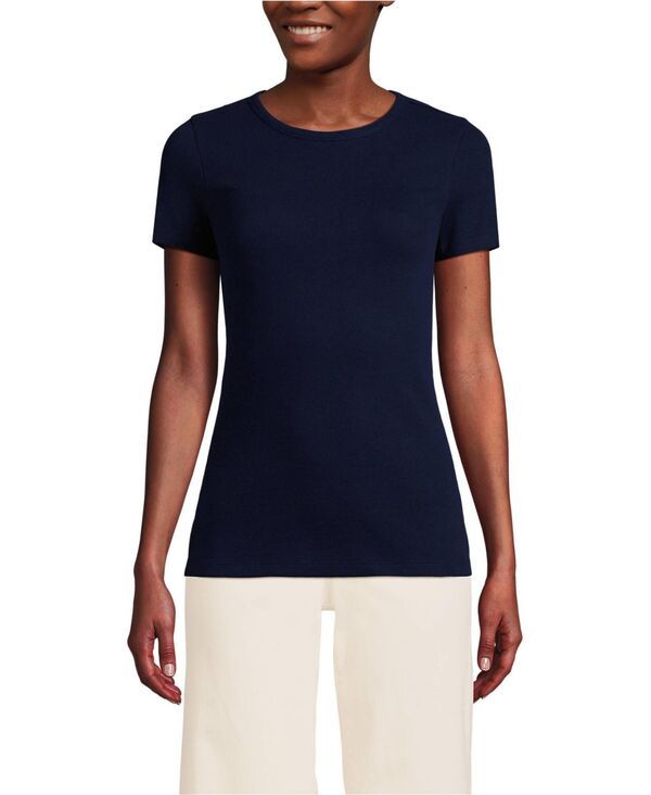 ランズエンド レディース トップス Tシャツ トール シャツ Lands End Womens Tall Micro Rib TShirt Deep sea navy ネイビー