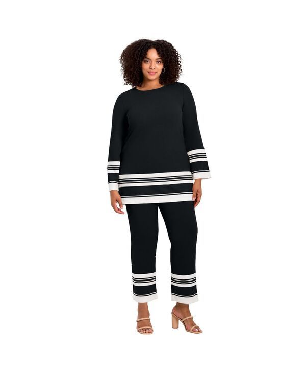 アベニュー レディース トップス シャツ AVENUE Womens Border Stripe Tunic Black stripe ブラック
